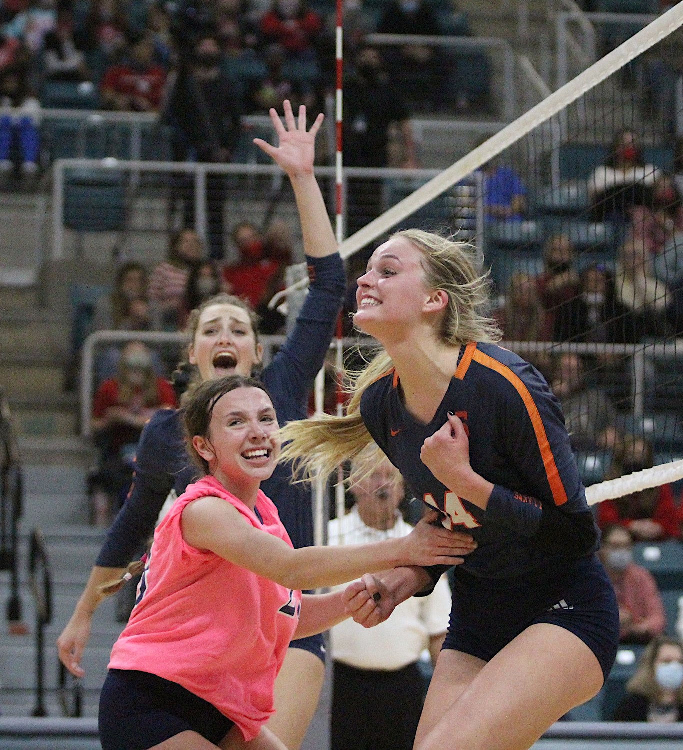Seven Lakes senior Ally Batenhorst celebrates during the Spartans' 3-1 win over district rival Katy High in their Class 6A Region III final on Friday, Dec. 4, at the Merrell Center.